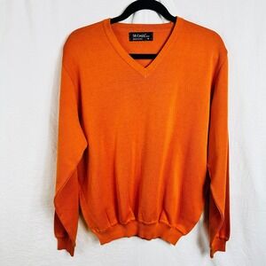 St.‎ Croix Mens V-Neck Pullover Sweater Sz M Orange Cotton Fisherman Granda Core